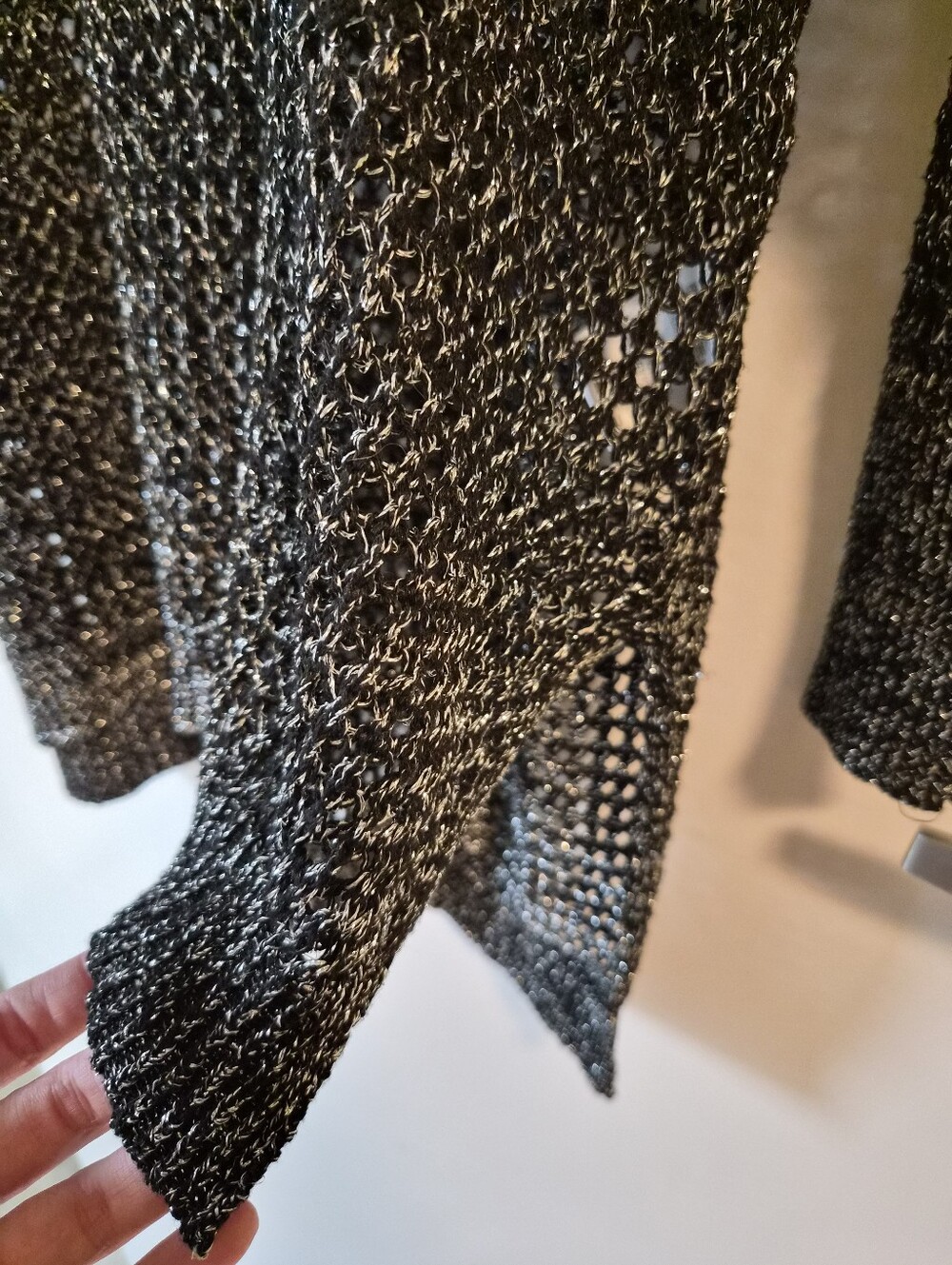 Y2K Point Zero Metallic Black And Silver Open-Weave Boatneck Sweater - Picture 6 of 7